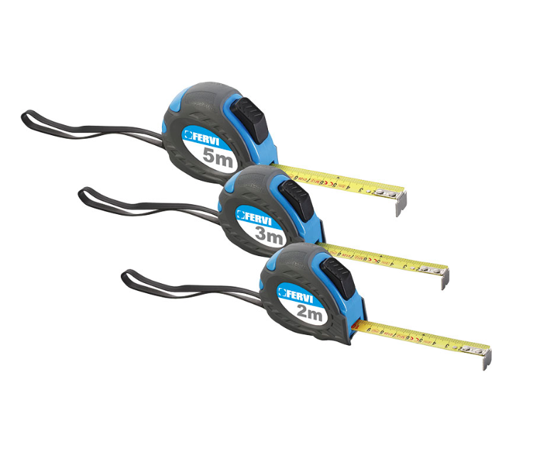 Рулетки 2, 3, 5 м в прорезиновом корпусе Fervi 