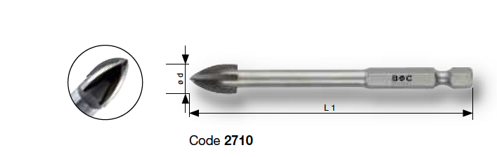 Сверла 4-х гранные по стеклу, керамике серии 2710 Bohrcraft